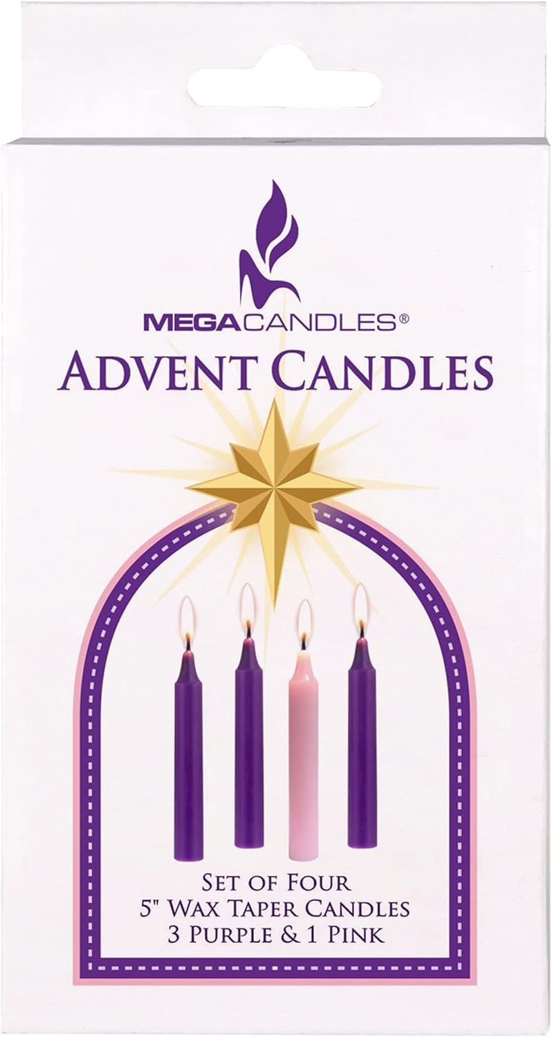 Mega Candles 4 pcs Unscented Christmas Advent Candles Set, Hand Poured Premium Wax Taper Candle 5 Inch x 3/4 Inch, Holidays, Occasions, Events, Festivities, Devotional, Church, Wreath, Party, Gifts - Image 4